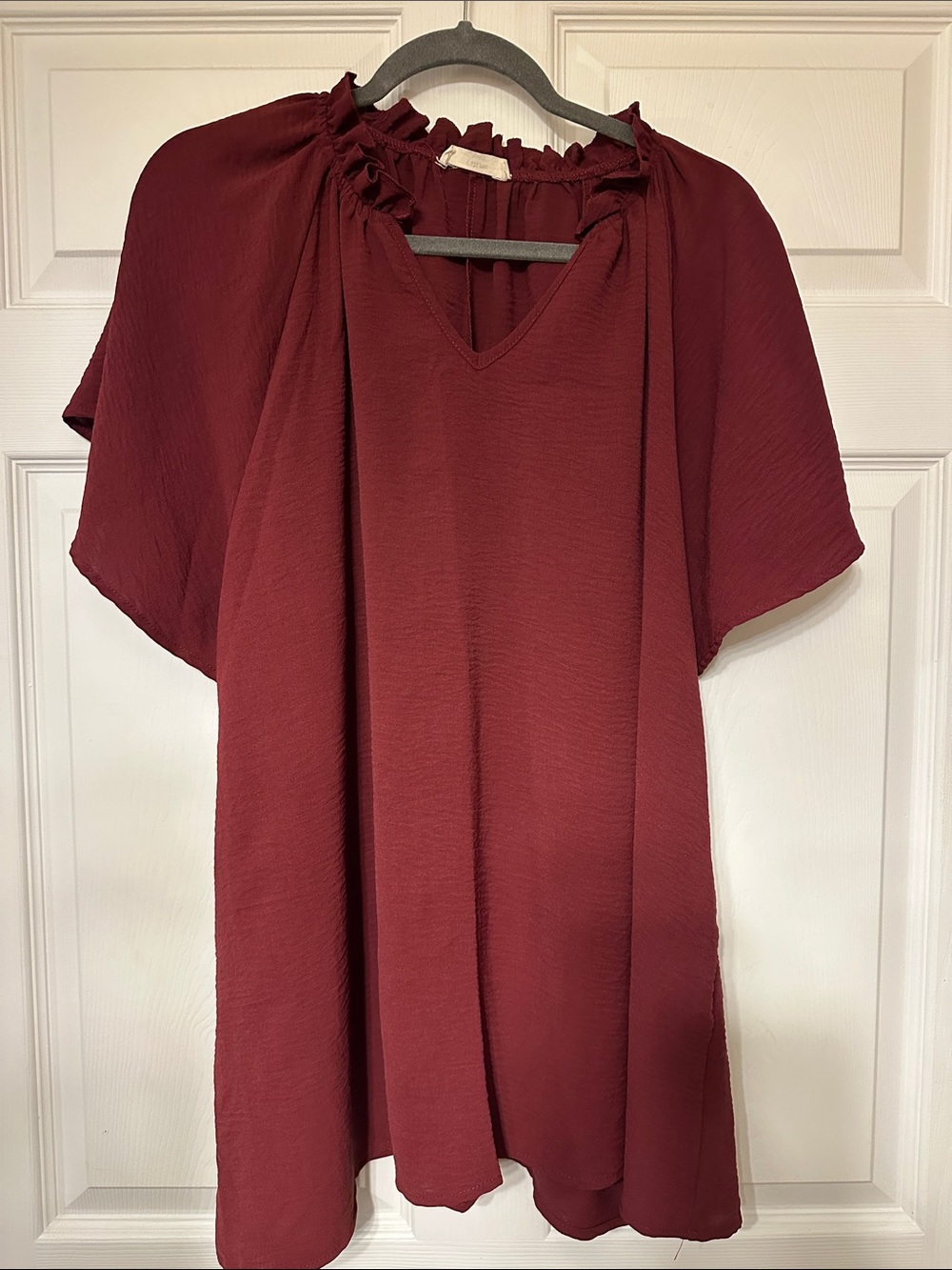 entro Maroon Ruffled-Neck Short Sleeve Tunic